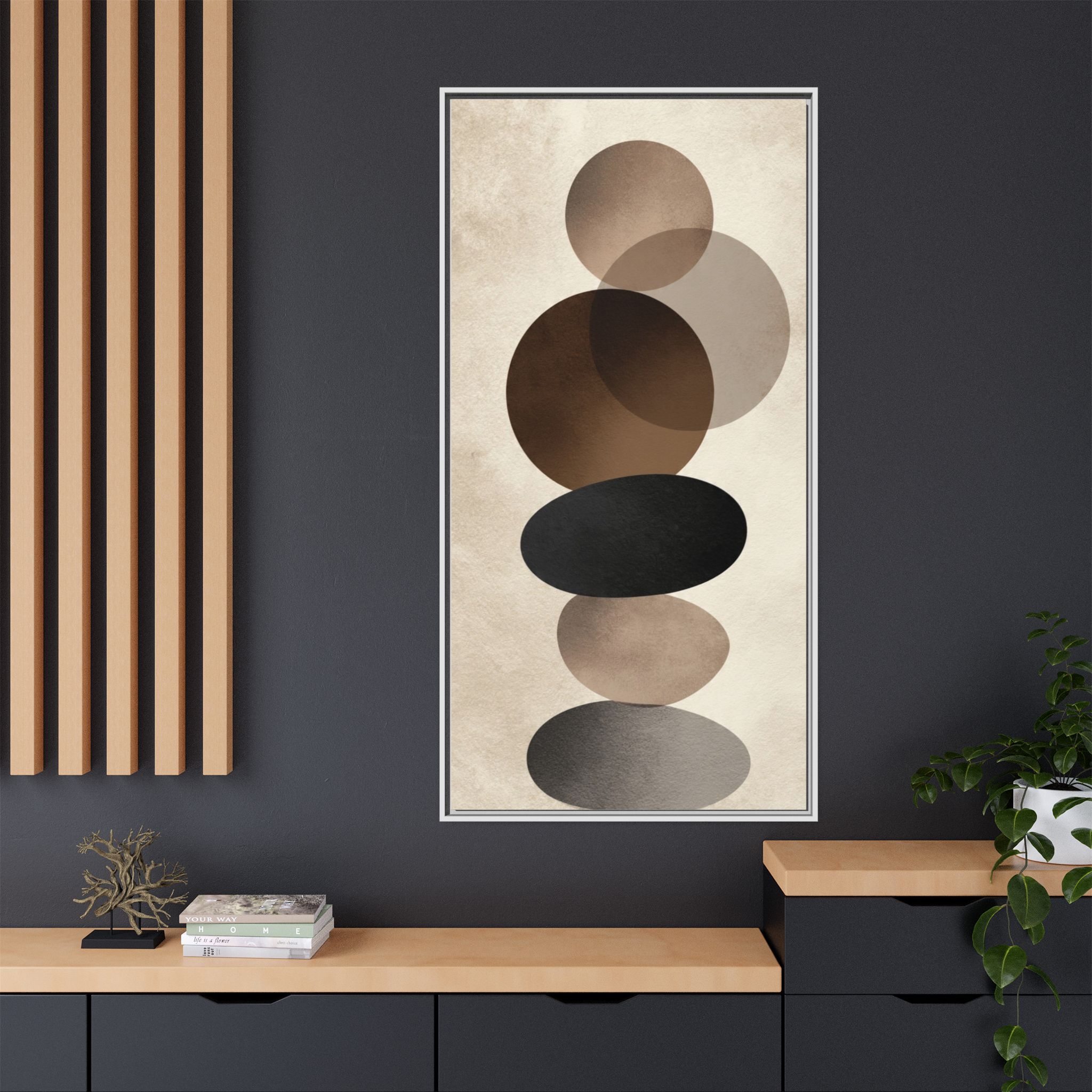 Framed Abstract Circles Matte Canvas Print — Neutral Mid-Century Wall Art - Image 40