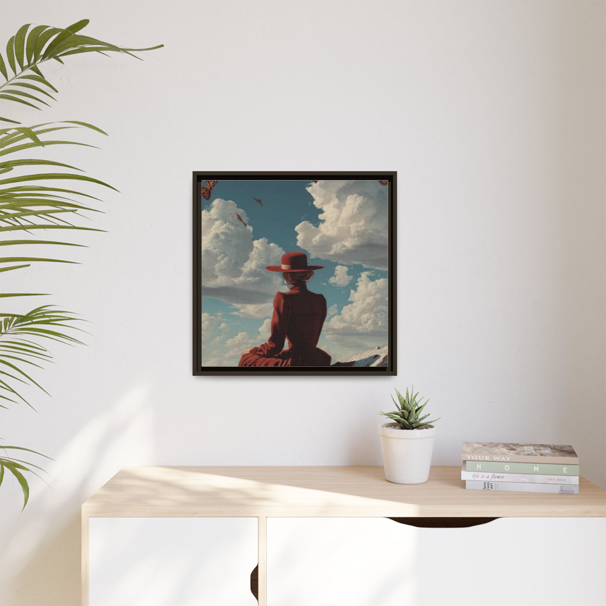 Framed Matte Canvas: Woman in Red Dress Sunset Sky Wall Art - Image 183