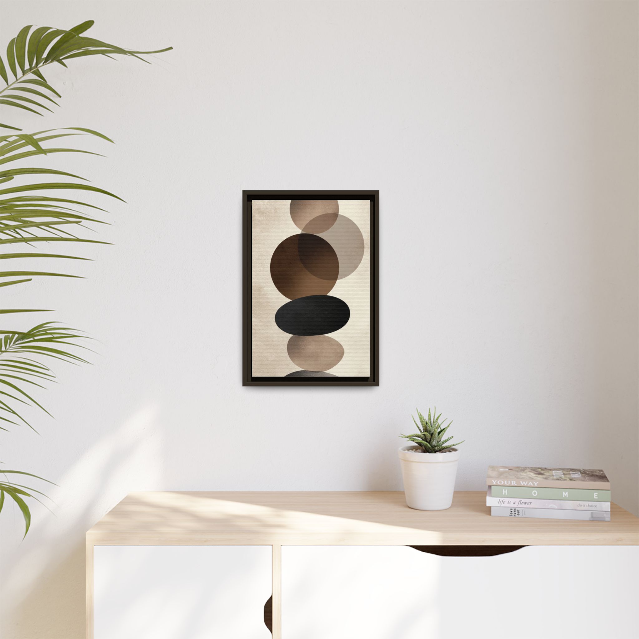 Framed Abstract Circles Matte Canvas Print — Neutral Mid-Century Wall Art - Image 115