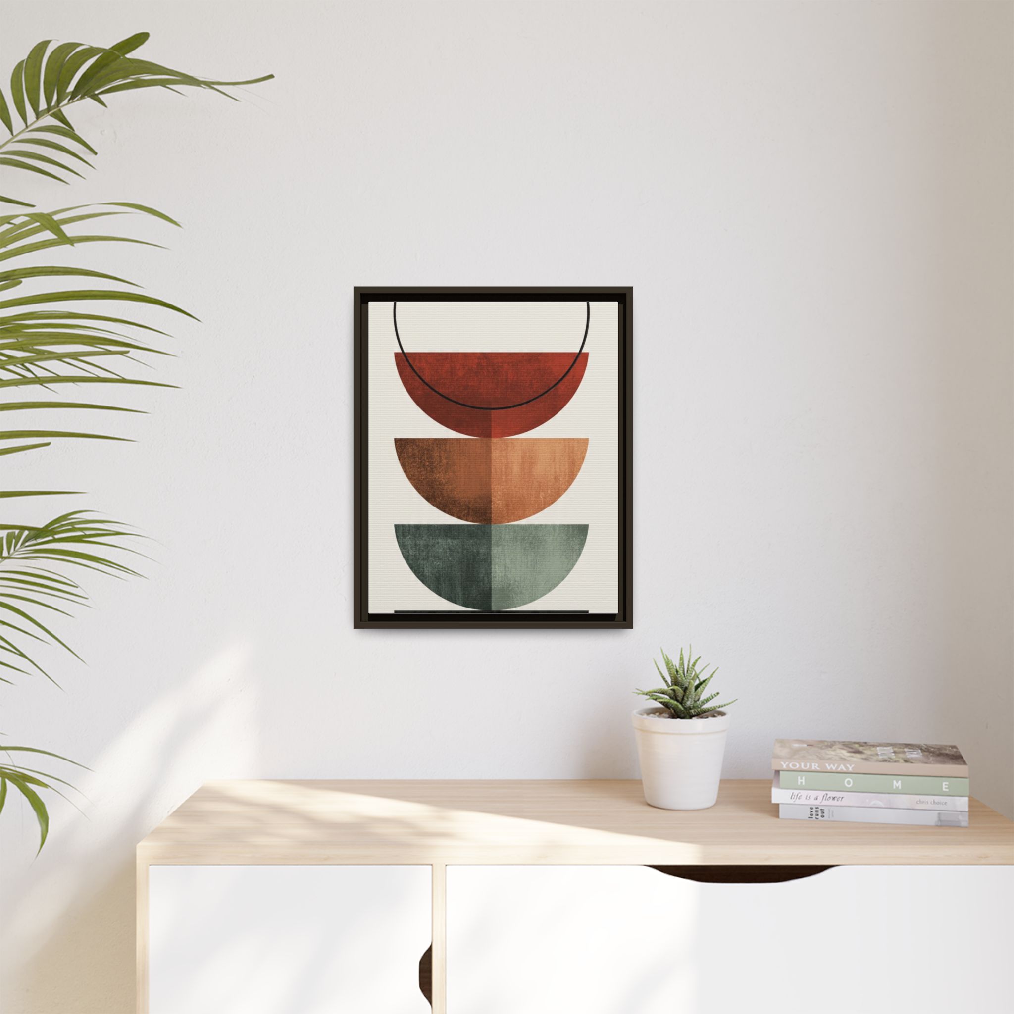 Abstract Stacked Semi-Circles Framed Canvas Wall Art — Mid-Century Modern Geometric Print - Image 171