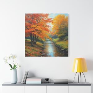 Autumn River Landscape Canvas Art — Matte Stretched Wall Decor