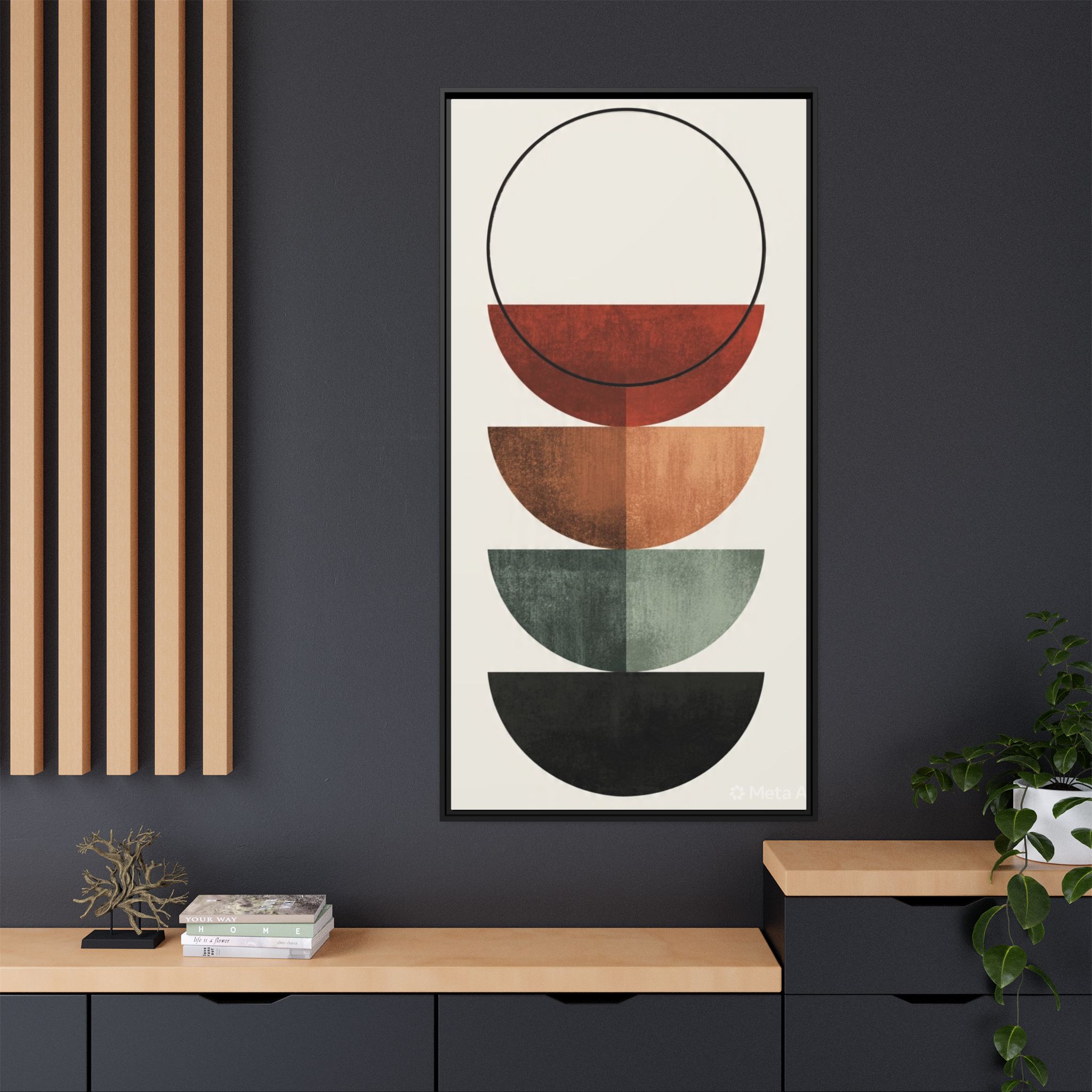 Abstract Stacked Semi-Circles Framed Canvas Wall Art — Mid-Century Modern Geometric Print - Image 36