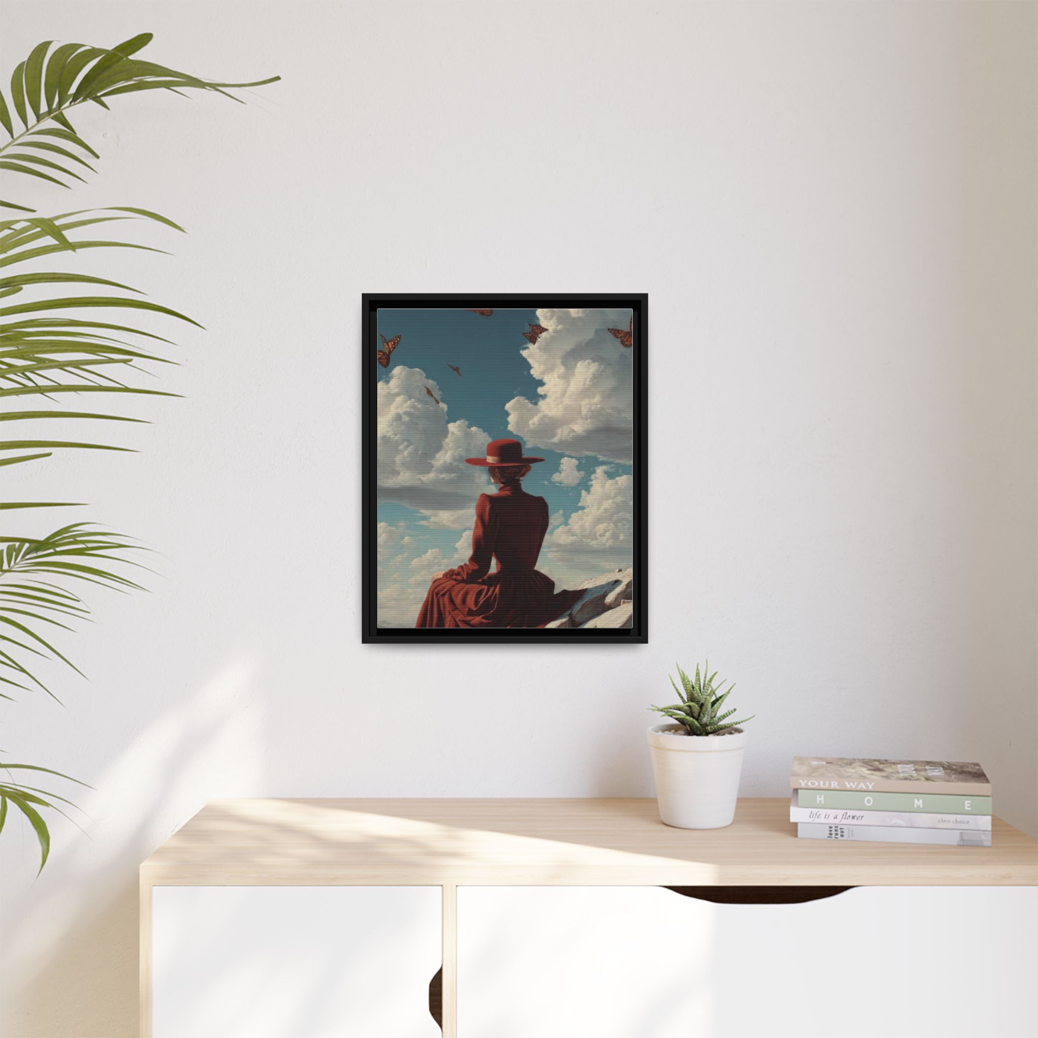 Framed Matte Canvas: Woman in Red Dress Sunset Sky Wall Art - Image 223