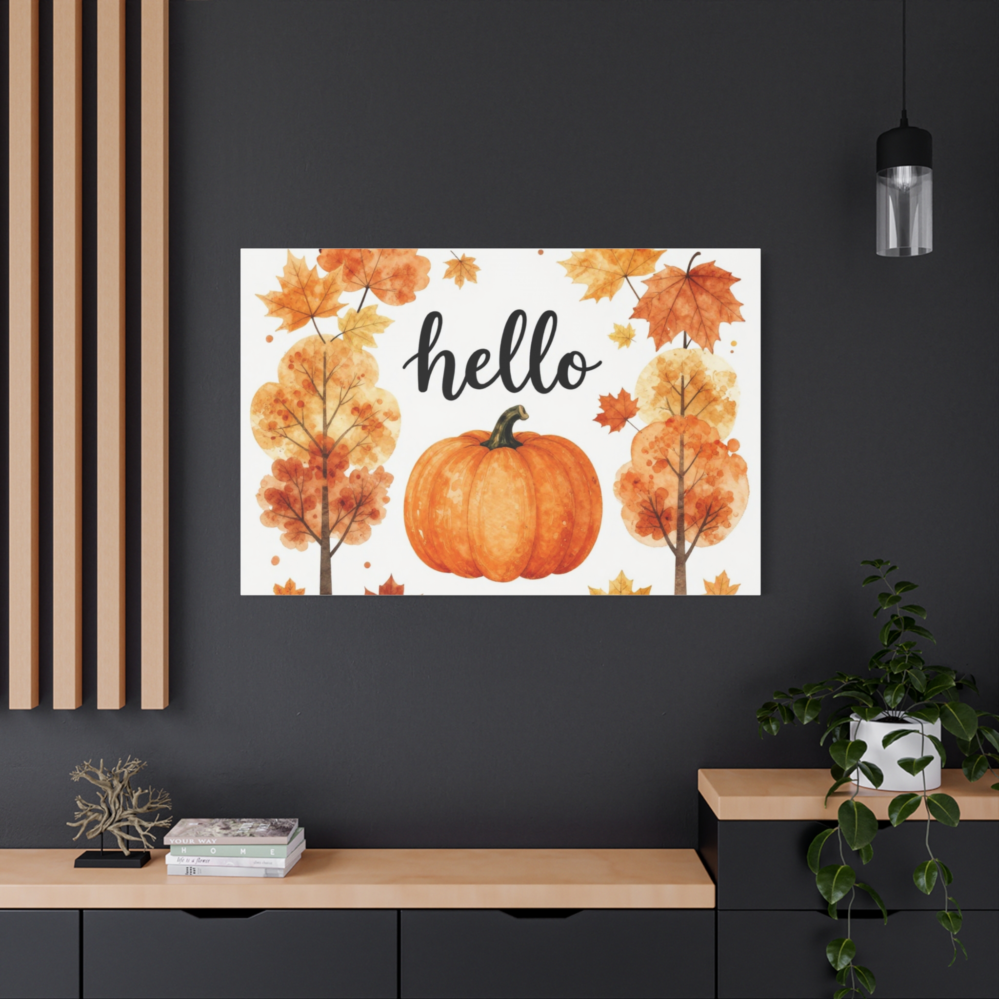 Hello Pumpkin Fall Canvas Wall Art — Autumn Pumpkin & Leaves Stretched Matte Canvas - Image 7