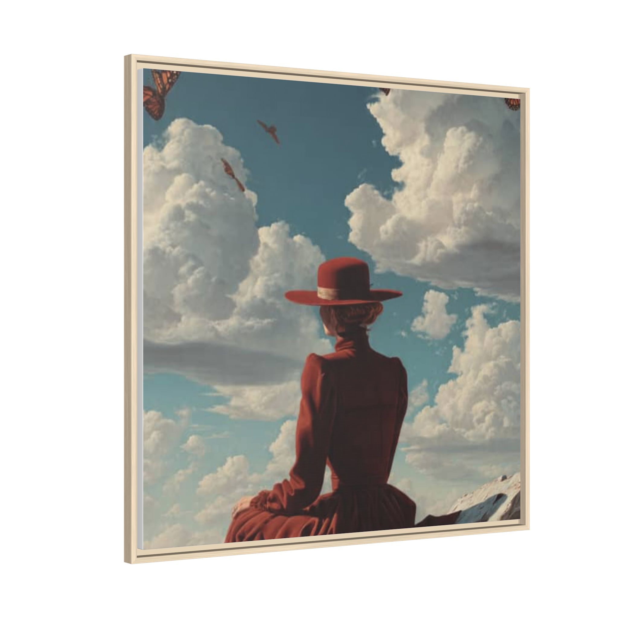 Framed Matte Canvas: Woman in Red Dress Sunset Sky Wall Art - Image 202