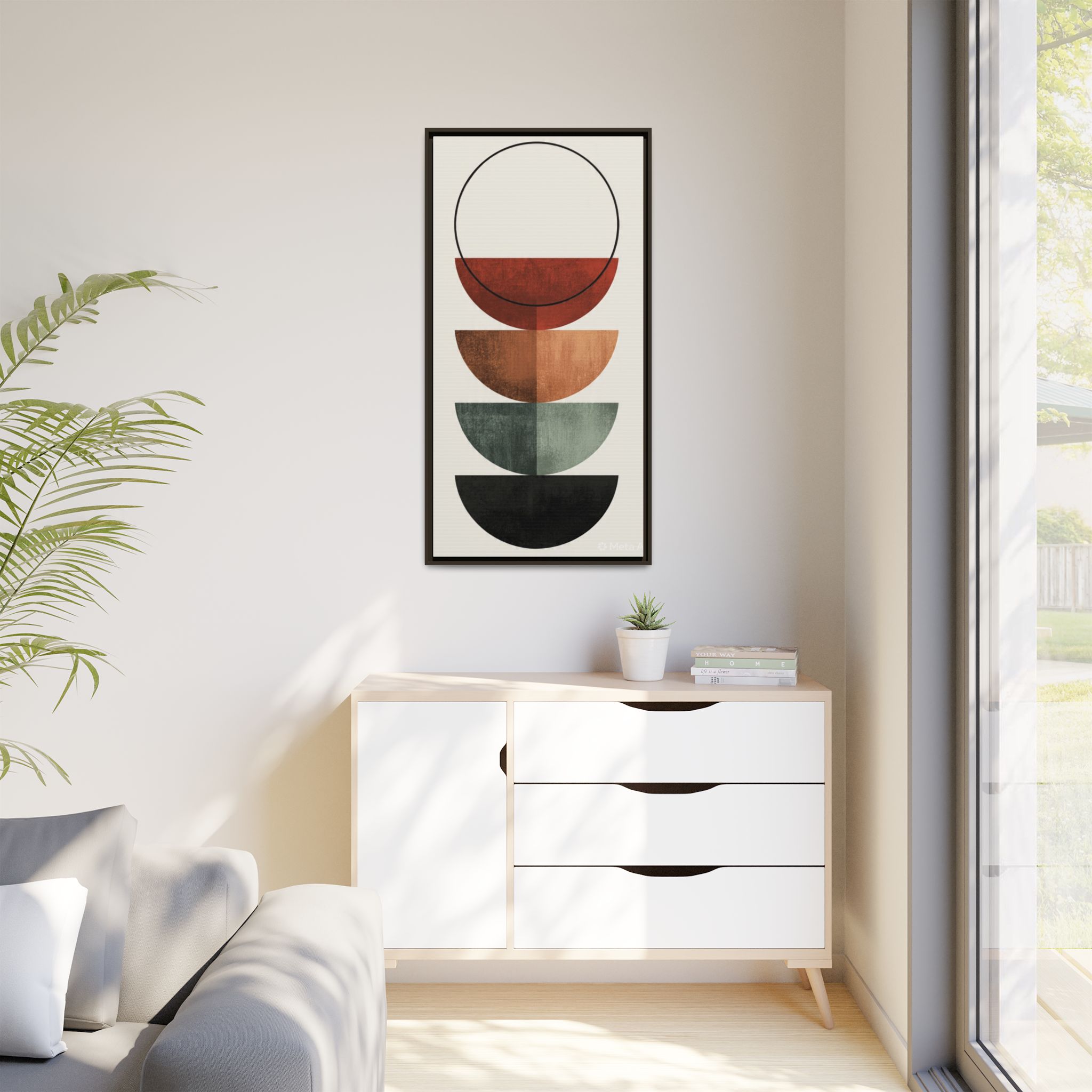 Abstract Stacked Semi-Circles Framed Canvas Wall Art — Mid-Century Modern Geometric Print - Image 11