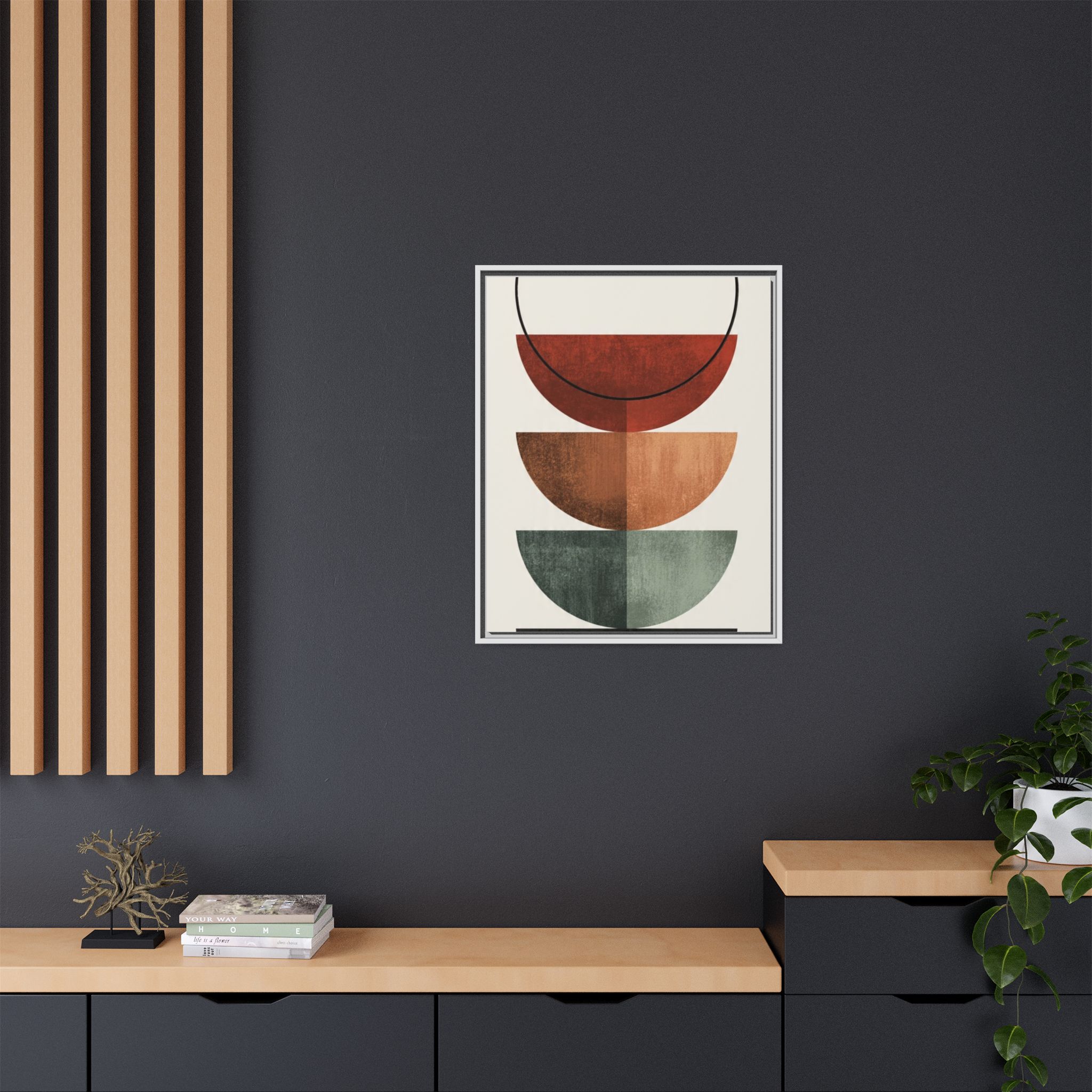 Abstract Stacked Semi-Circles Framed Canvas Wall Art — Mid-Century Modern Geometric Print - Image 188