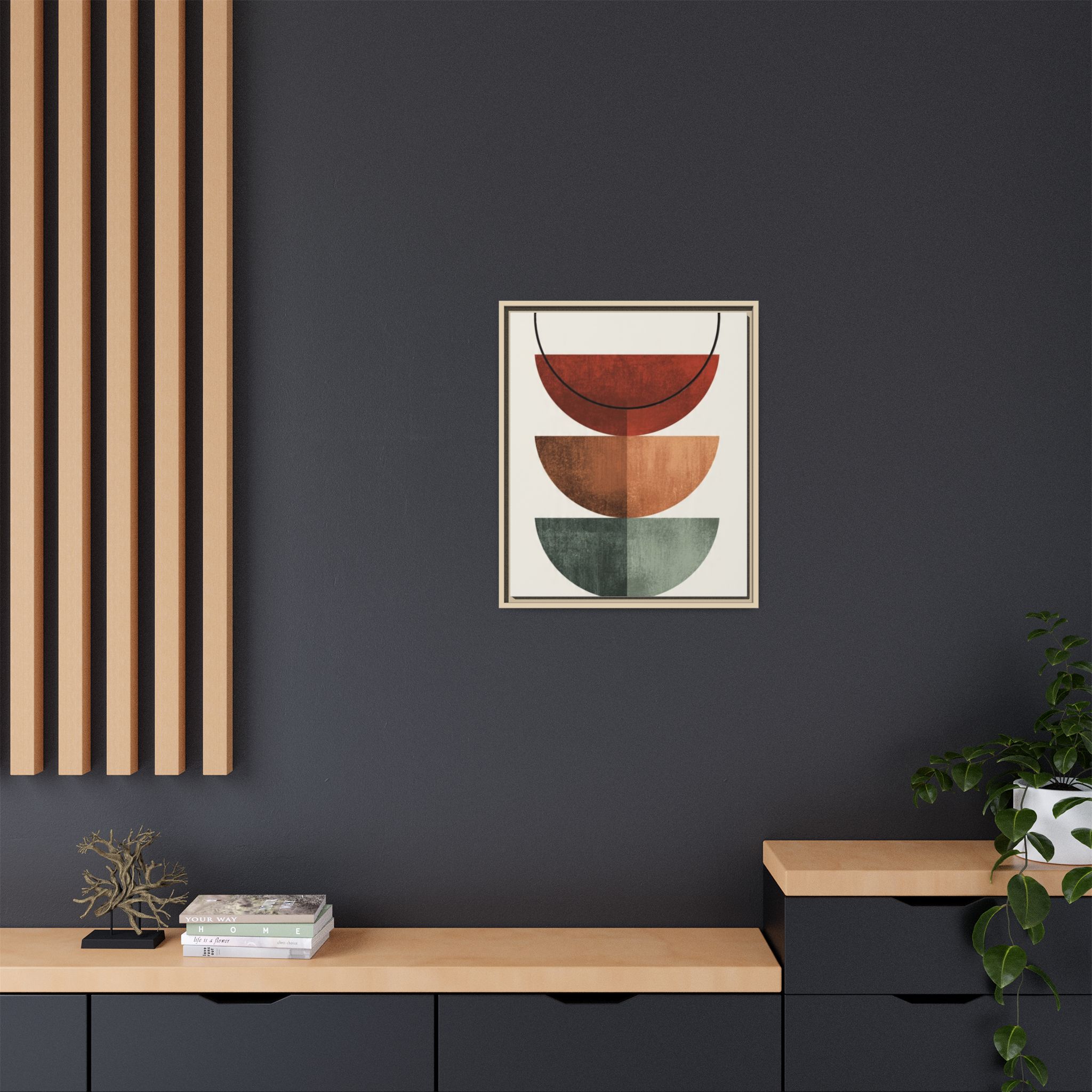 Abstract Stacked Semi-Circles Framed Canvas Wall Art — Mid-Century Modern Geometric Print - Image 228