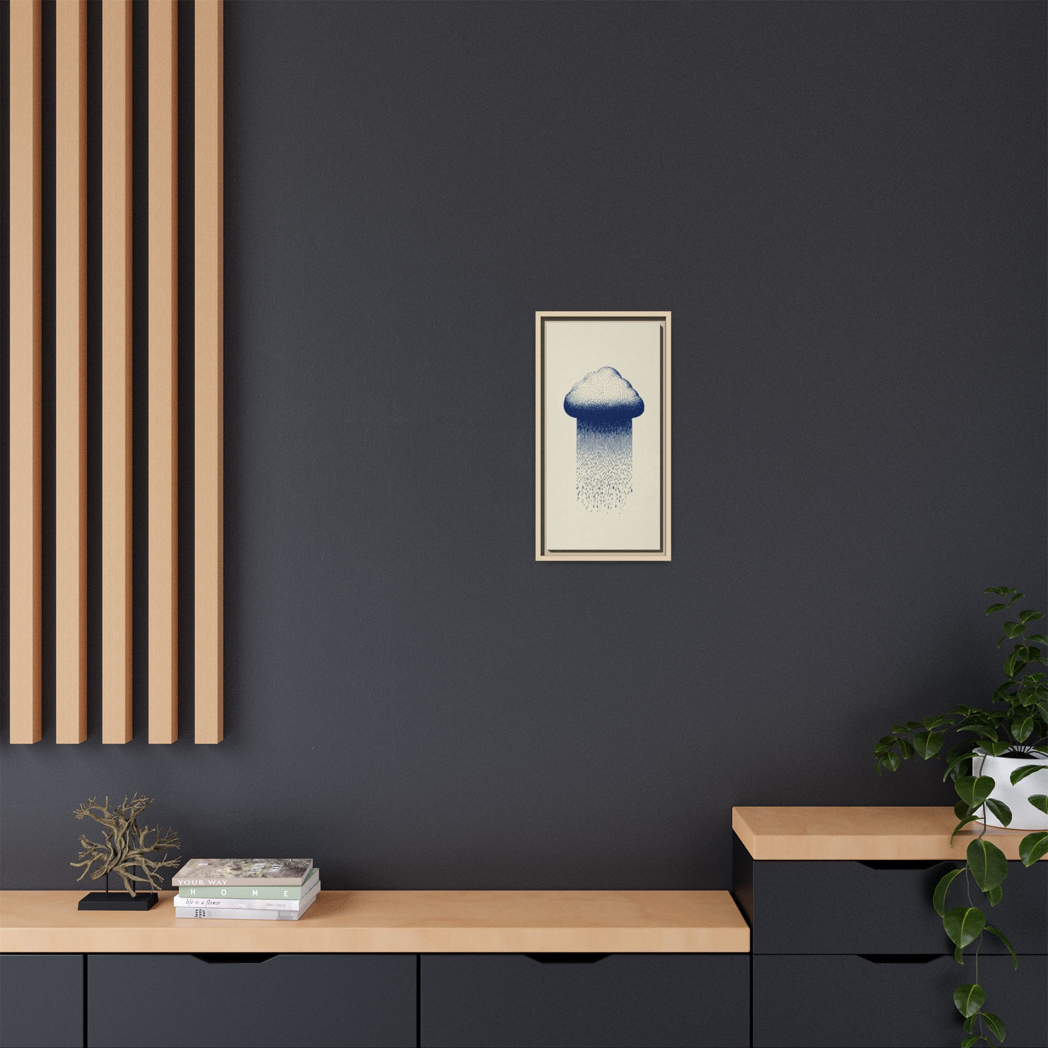 Framed Canvas Wall Art — Blue Rain Cloud Minimalist Print - Image 92