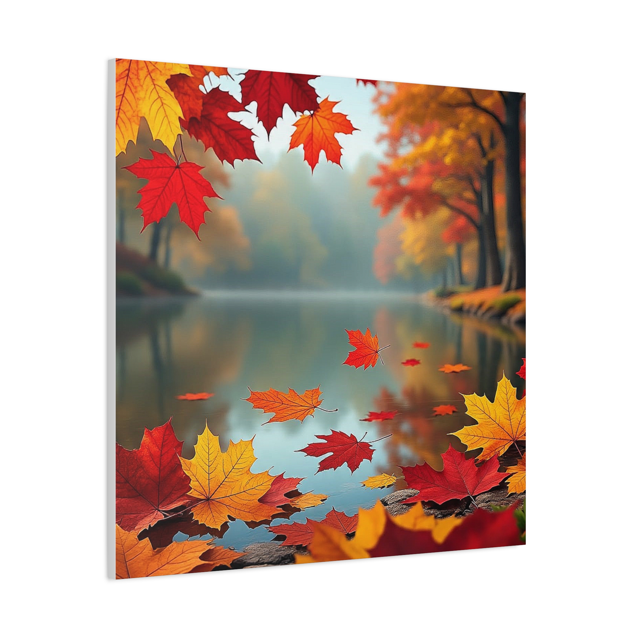 Autumn Lake Canvas Wall Art — Fall Leaves Matte Stretched Canvas - Image 5