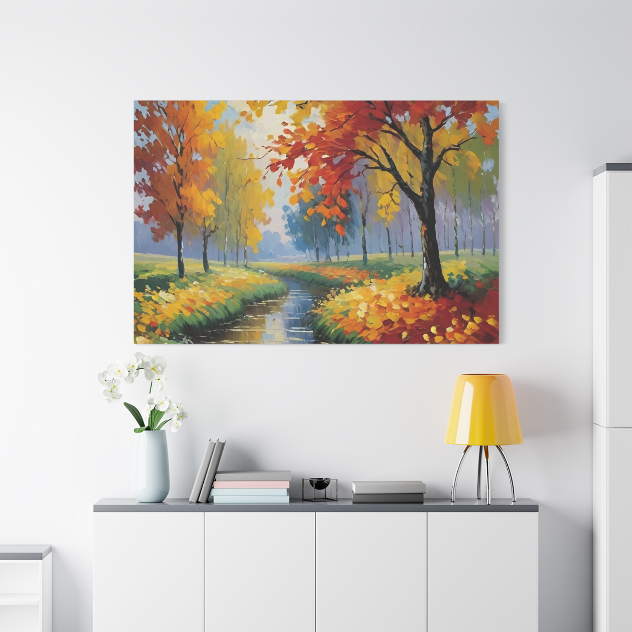 Autumn River Landscape Canvas Print — Stretched Matte Wall Art - Image 2