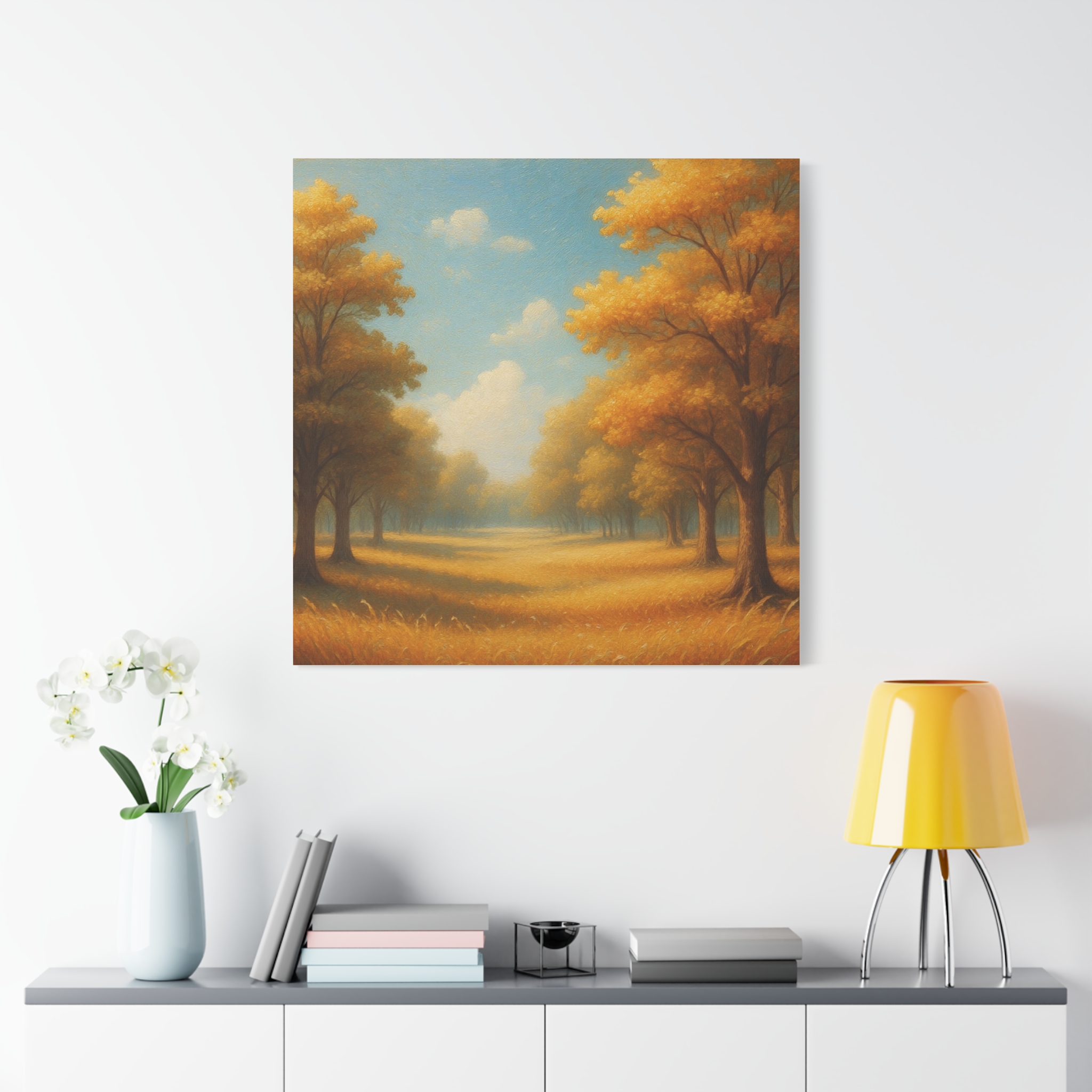 Autumn Meadow Canvas Wall Art — Golden Trees Landscape Painting - Image 4