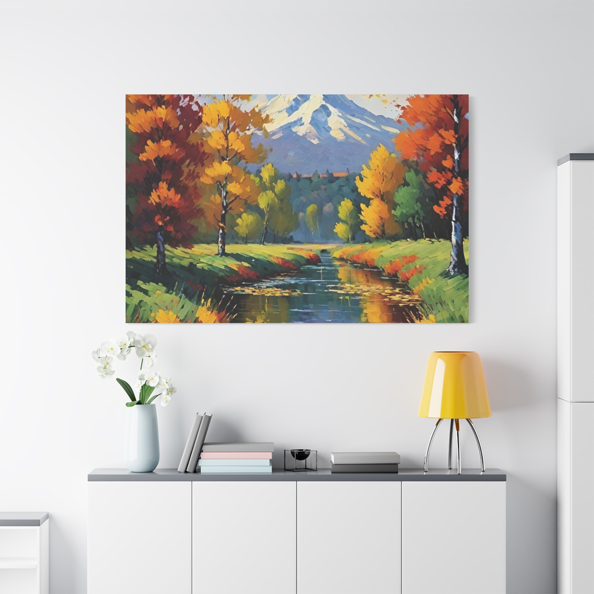 Autumn River Mountain Matte Canvas Wall Art — Stretched Landscape Print - Image 2
