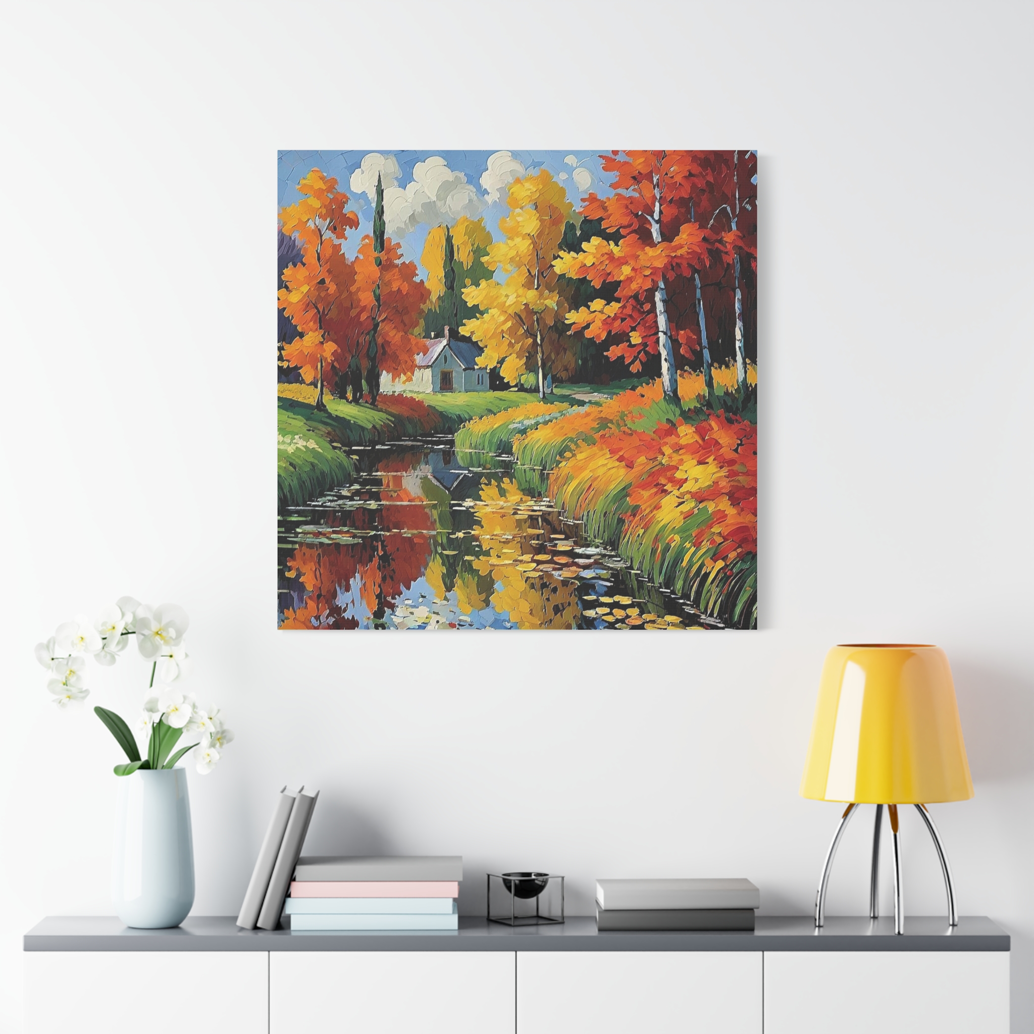 Autumn Reflection Canvas Wall Art — Matte Stretched Landscape Print