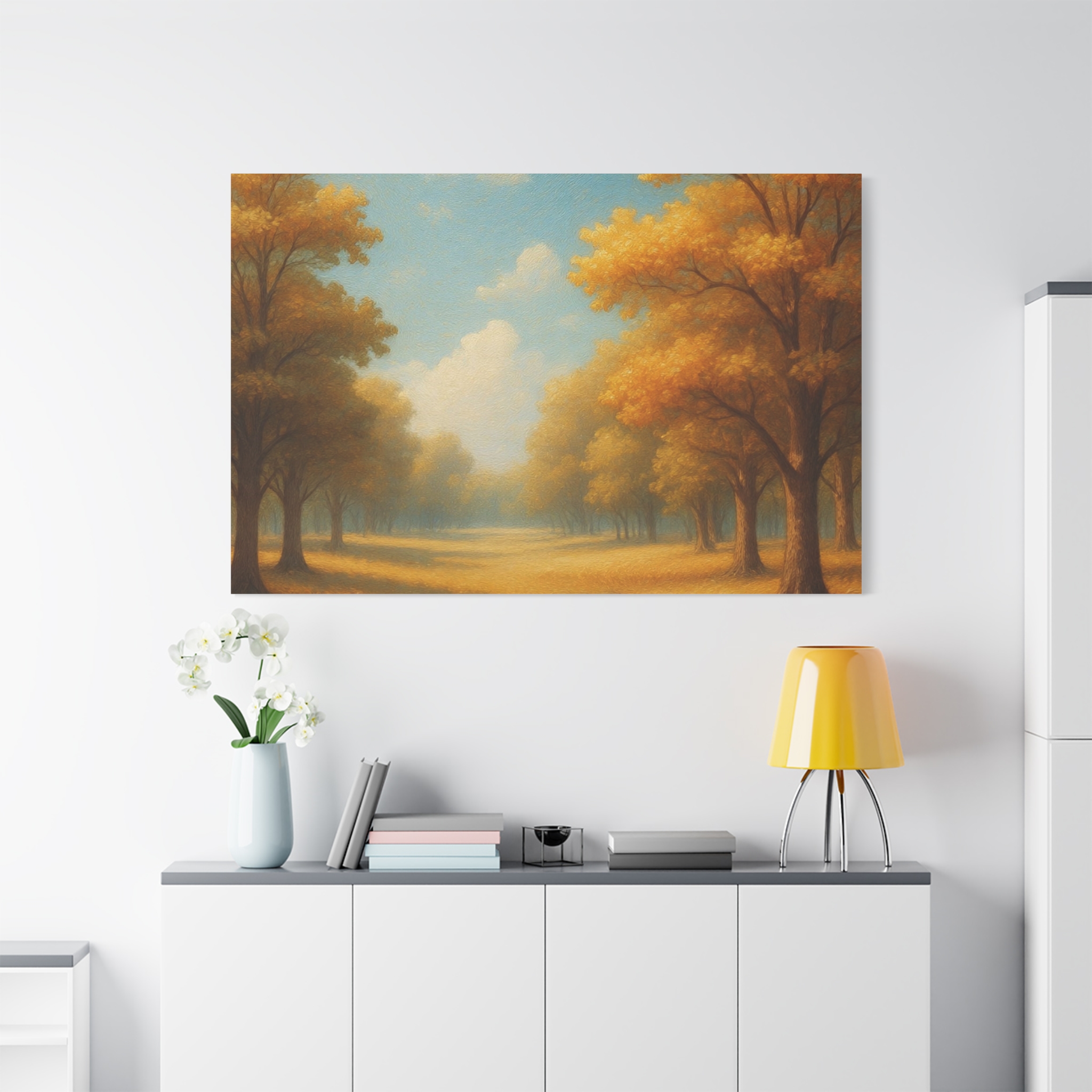 Autumn Meadow Canvas Wall Art — Golden Trees Landscape Painting - Image 2