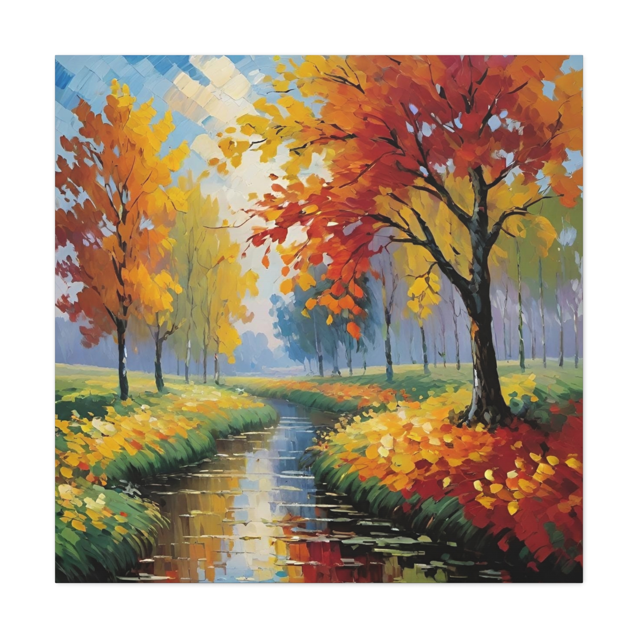 Autumn River Landscape Canvas Print — Stretched Matte Wall Art - Image 3