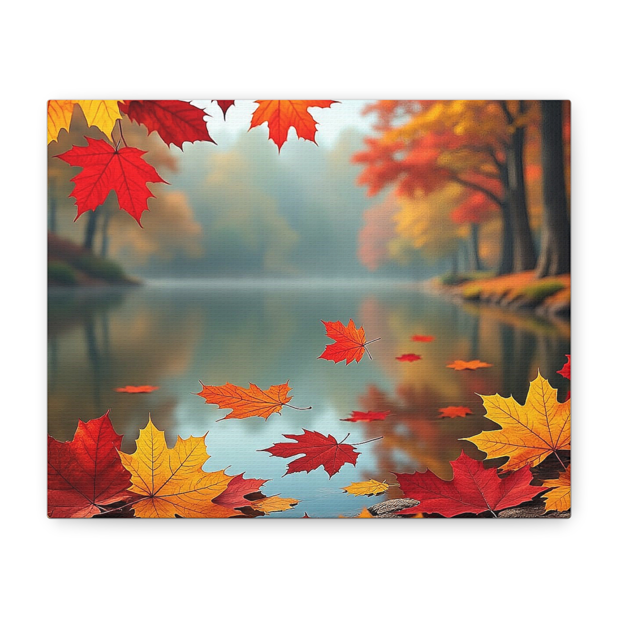 Autumn Lake Canvas Wall Art — Fall Leaves Matte Stretched Canvas - Image 4