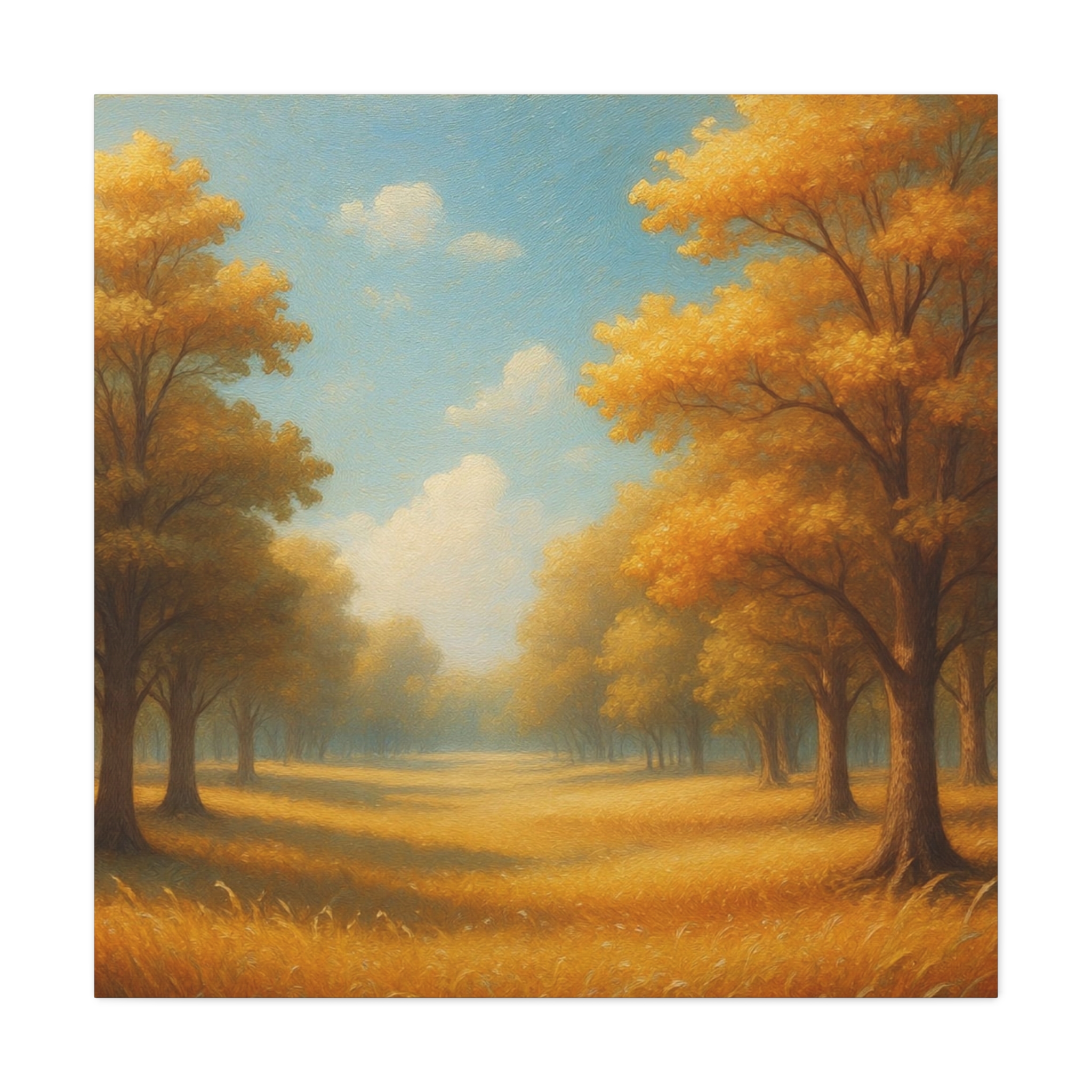 Autumn Meadow Canvas Wall Art — Golden Trees Landscape Painting
