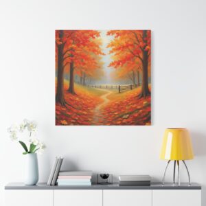 Autumn Woodland Path Matte Canvas Wall Art – Stretched Fall Landscape Painting
