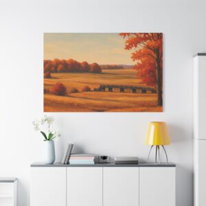 Autumn Bridge Canvas Wall Art — Warm Fall Landscape Matte Stretched Print