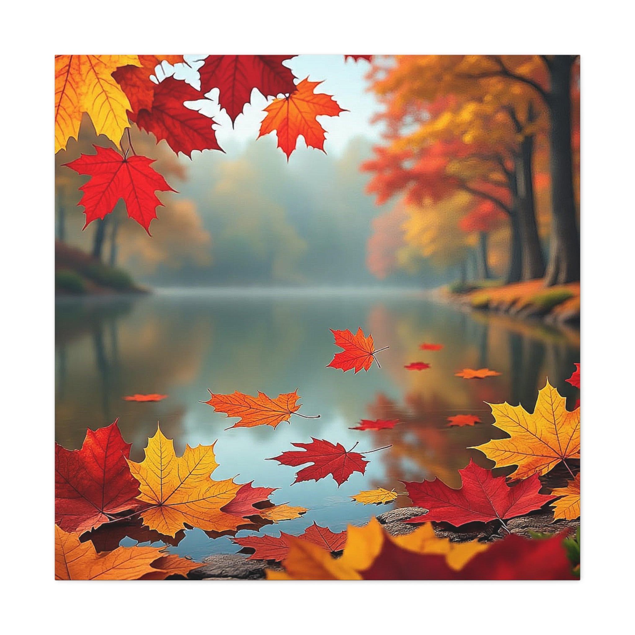 Autumn Lake Canvas Wall Art — Fall Leaves Matte Stretched Canvas - Image 3