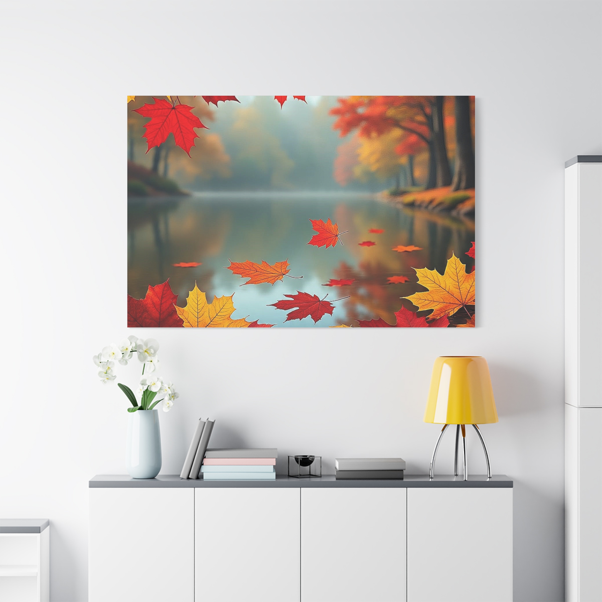 Autumn Lake Canvas Wall Art — Fall Leaves Matte Stretched Canvas - Image 2