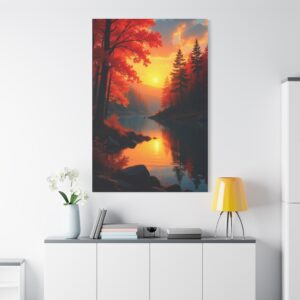 Sunset Forest Canvas Print — Autumn Lake Wall Art, Matte Stretched 1.25"
