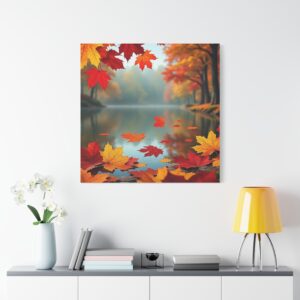 Autumn Lake Canvas Wall Art — Fall Leaves Matte Stretched Canvas