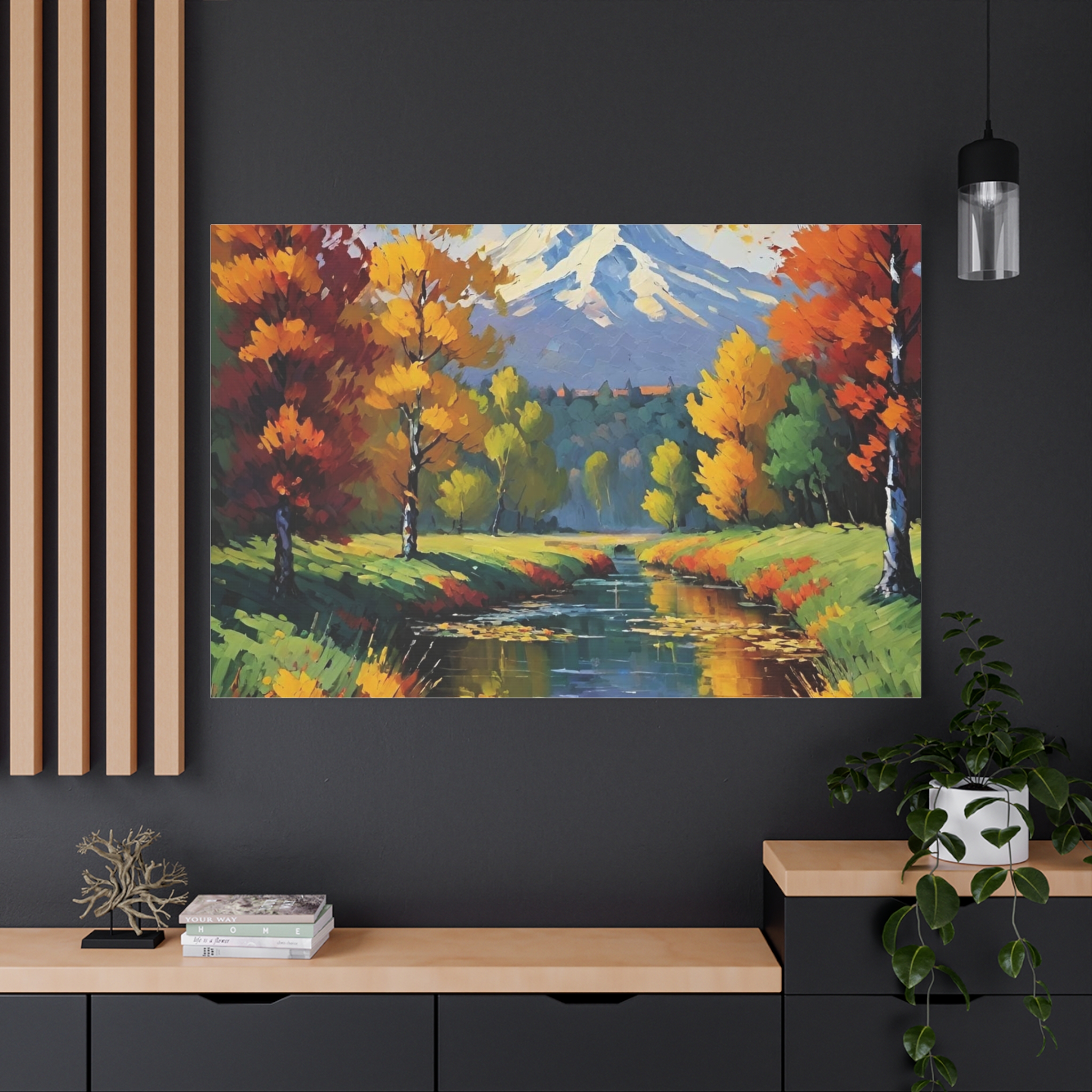 Autumn River Mountain Matte Canvas Wall Art — Stretched Landscape Print - Image 8