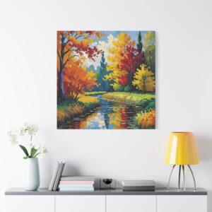 Autumn River Landscape Canvas — Stretched Matte Wall Art